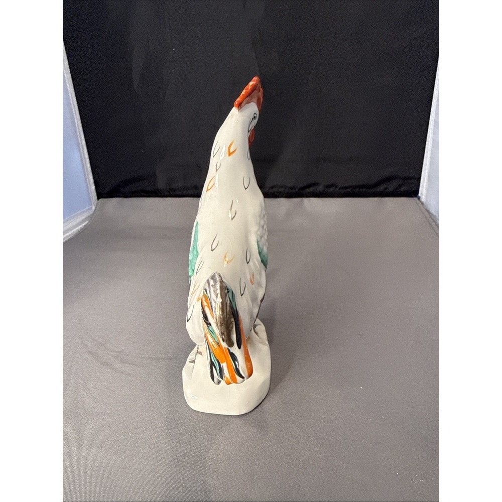 Porcelain Rooster Made In England Colorful Gold Gilt 5.5" Tall Farm Animal White - Picture 4 of 5